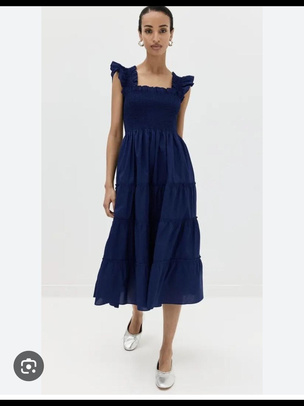 Hill House Navy Smocked Bodice Tiered Midi Dress
